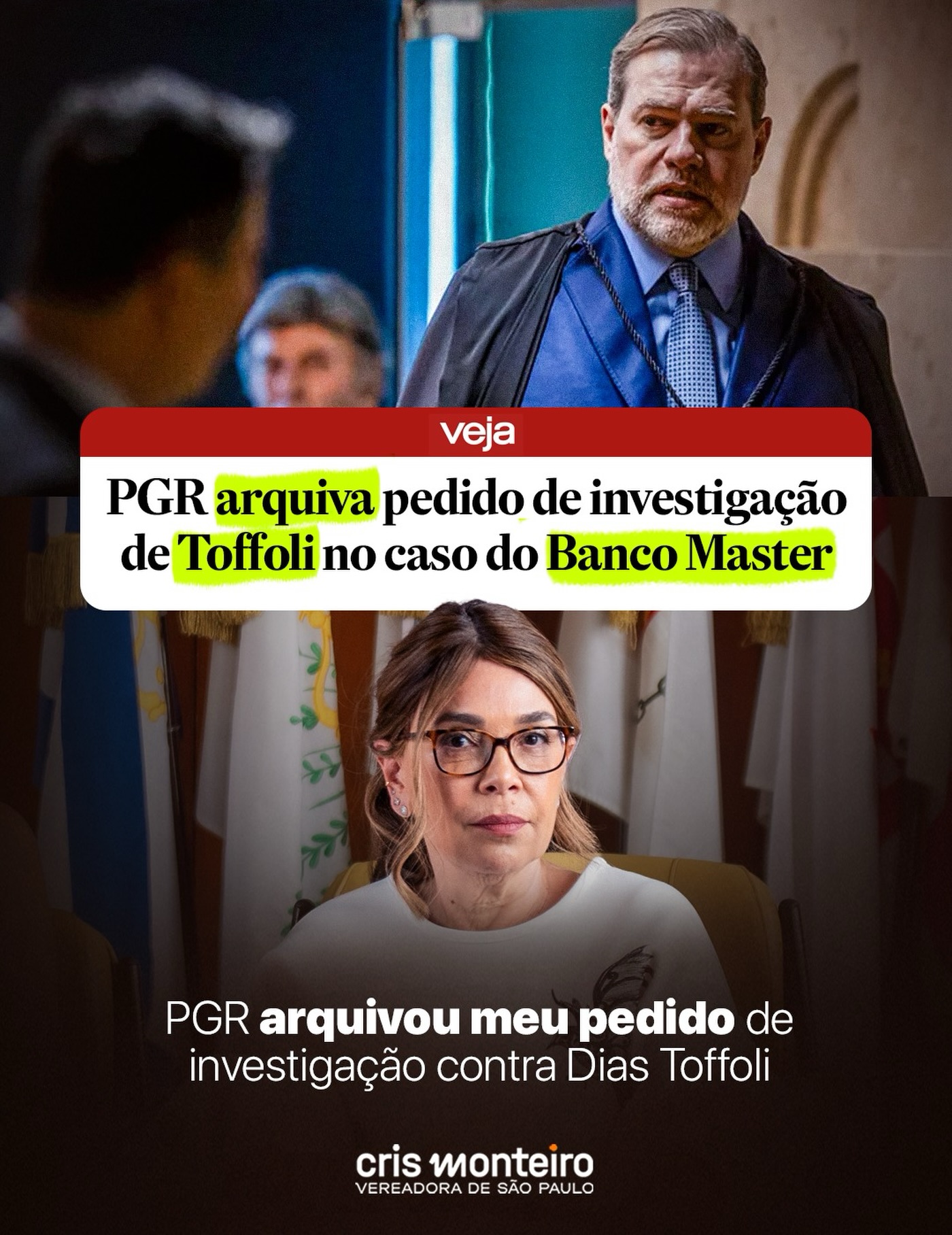 A PGR arquivou meu pedido de investigação contra Dias Toffoli no caso do Banco Master.